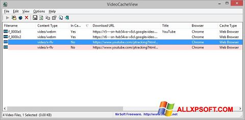 Ekrano kopija VideoCacheView Windows XP