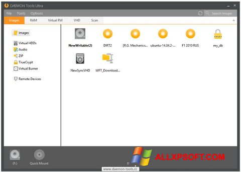Ekrano kopija DAEMON Tools Ultra Windows XP
