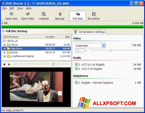 Ekrano kopija DVD Shrink Windows XP