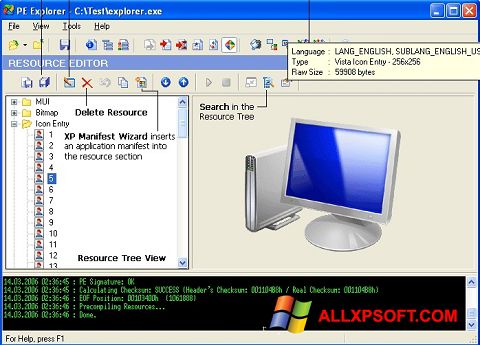 Ekrano kopija PE Explorer Windows XP