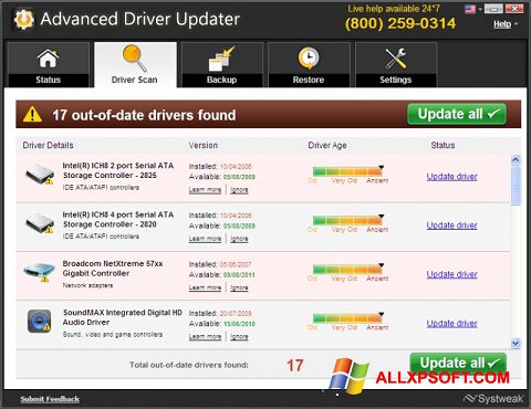 Ekrano kopija Advanced Driver Updater Windows XP