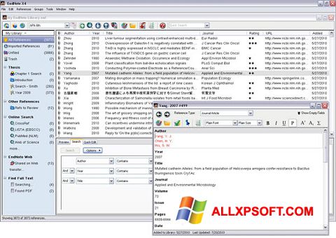 Ekrano kopija EndNote Windows XP