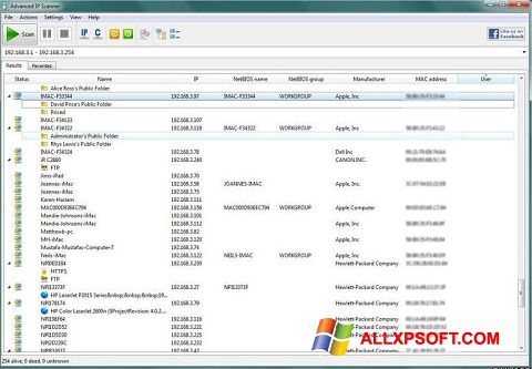 Ekrano kopija Advanced IP Scanner Windows XP
