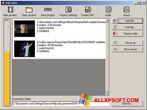 Ekrano kopija DVD Flick Windows XP