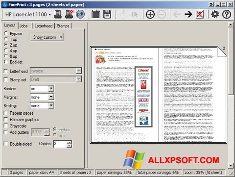 Ekrano kopija FinePrint Windows XP