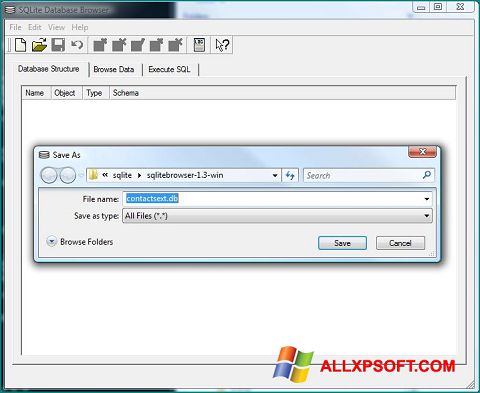 Ekrano kopija SQLite Database Browser Windows XP