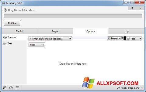 Ekrano kopija TeraCopy Windows XP