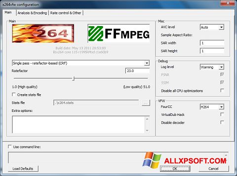 Ekrano kopija x264 Video Codec Windows XP