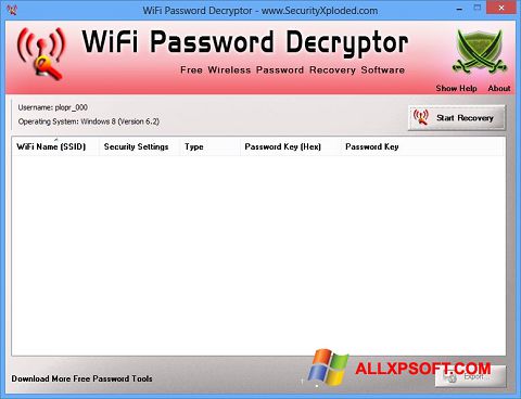 Ekrano kopija WiFi Password Decryptor Windows XP
