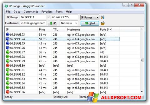 Ekrano kopija Angry IP Scanner Windows XP