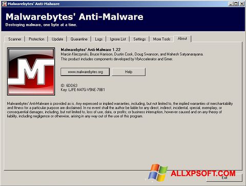 Ekrano kopija Malwarebytes Anti-Malware Free Windows XP