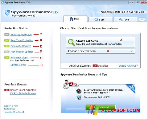 Ekrano kopija Spyware Terminator Windows XP