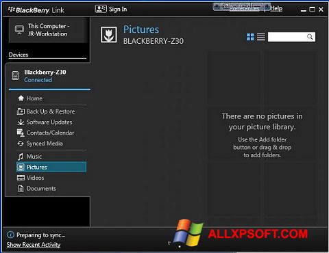 Ekrano kopija BlackBerry Link Windows XP