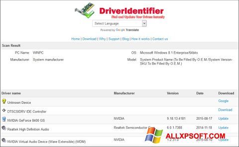 Ekrano kopija Driver Identifier Windows XP