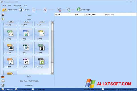 Ekrano kopija Format Factory Windows XP