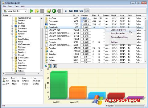 Ekrano kopija Folder Size Windows XP