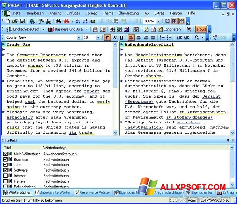 Ekrano kopija PROMT Windows XP