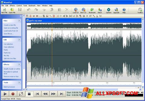 Ekrano kopija WavePad Sound Editor Windows XP