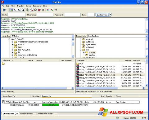 Ekrano kopija FileZilla Windows XP