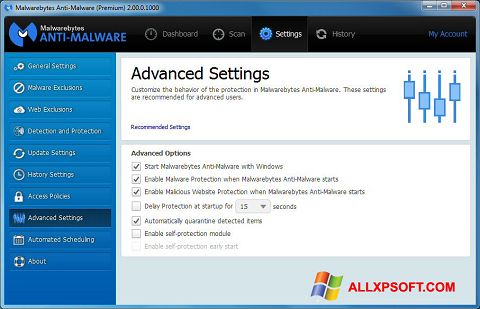 Ekrano kopija Malwarebytes Anti-Malware Windows XP