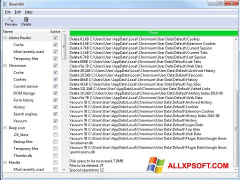 Ekrano kopija BleachBit Windows XP