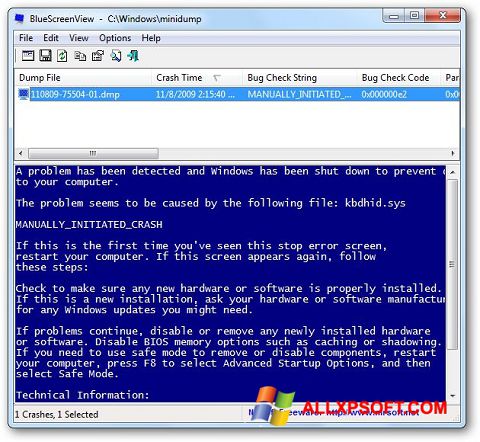 Ekrano kopija BlueScreenView Windows XP