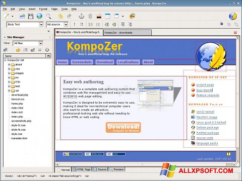 Ekrano kopija KompoZer Windows XP