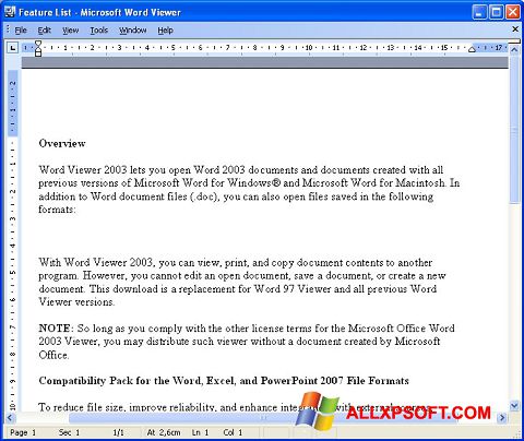 Ekrano kopija Word Viewer Windows XP