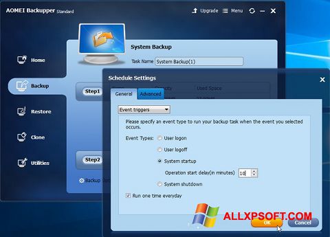 Ekrano kopija AOMEI Backupper Windows XP