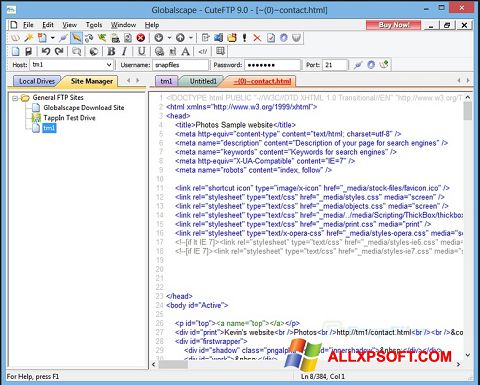 Ekrano kopija CuteFTP Windows XP