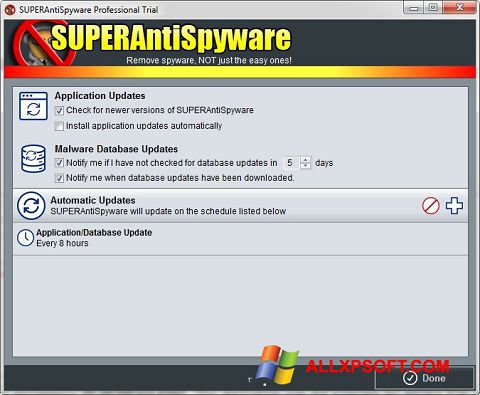 Ekrano kopija SUPERAntiSpyware Windows XP