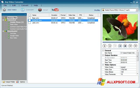 Ekrano kopija Any Video Converter Windows XP