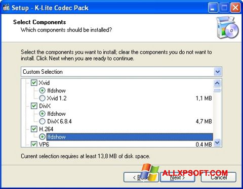 Ekrano kopija K-Lite Codec Pack Windows XP