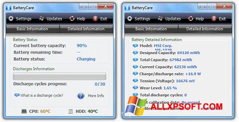 Ekrano kopija BatteryCare Windows XP