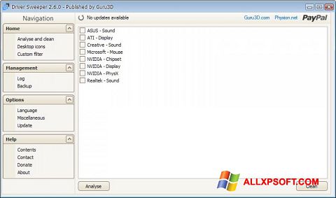 Ekrano kopija Driver Sweeper Windows XP