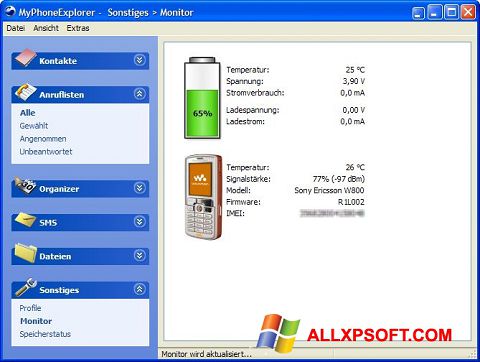 Ekrano kopija MyPhoneExplorer Windows XP