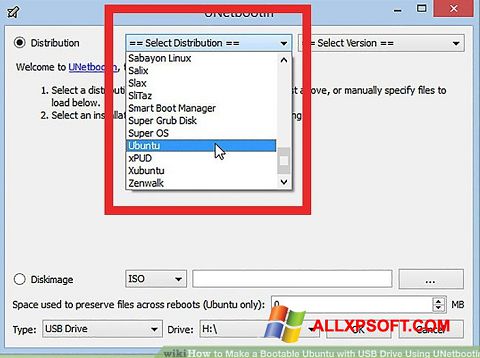 Ekrano kopija UNetbootin Windows XP