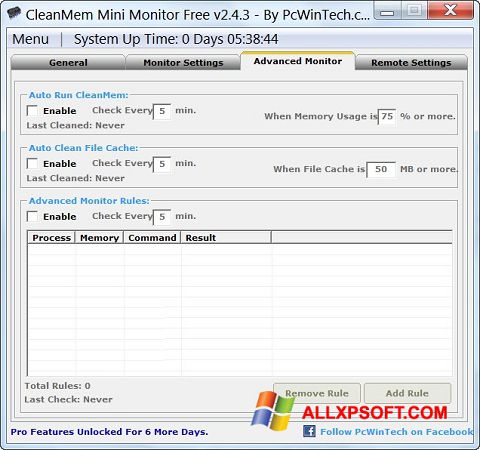 Ekrano kopija CleanMem Windows XP