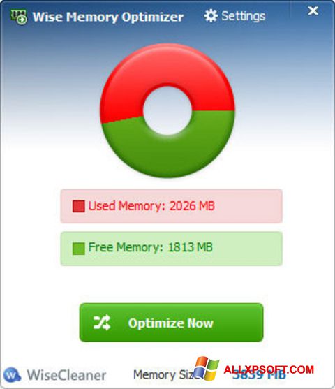 Ekrano kopija Wise Memory Optimizer Windows XP