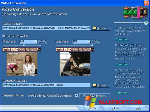 Ekrano kopija Active WebCam Windows XP