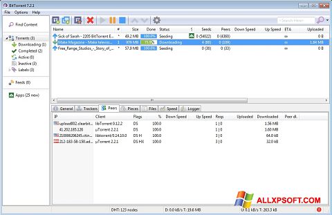 Ekrano kopija BitTorrent Windows XP