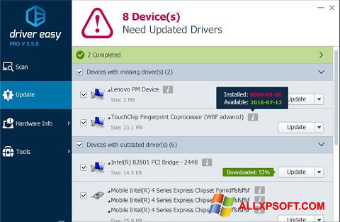 Ekrano kopija Driver Easy Windows XP