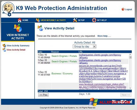 Ekrano kopija K9 Web Protection Windows XP