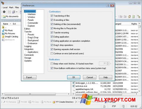Ekrano kopija WinSCP Windows XP