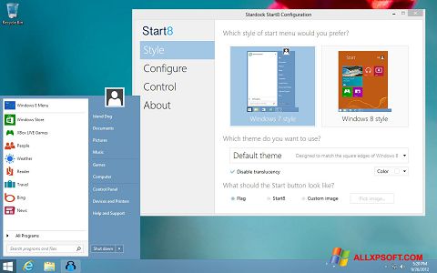 Ekrano kopija Start8 Windows XP