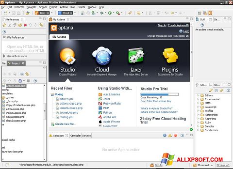 Ekrano kopija Aptana Studio Windows XP
