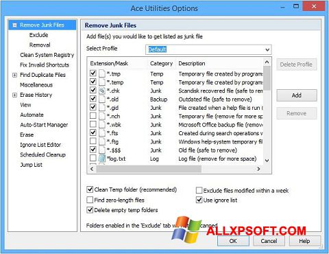 Ekrano kopija Ace Utilities Windows XP