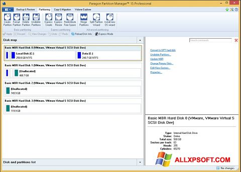 Ekrano kopija Paragon Partition Manager Windows XP