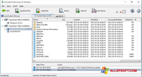 Ekrano kopija Active File Recovery Windows XP