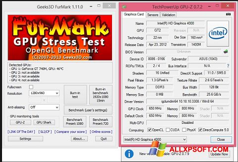 Ekrano kopija FurMark Windows XP